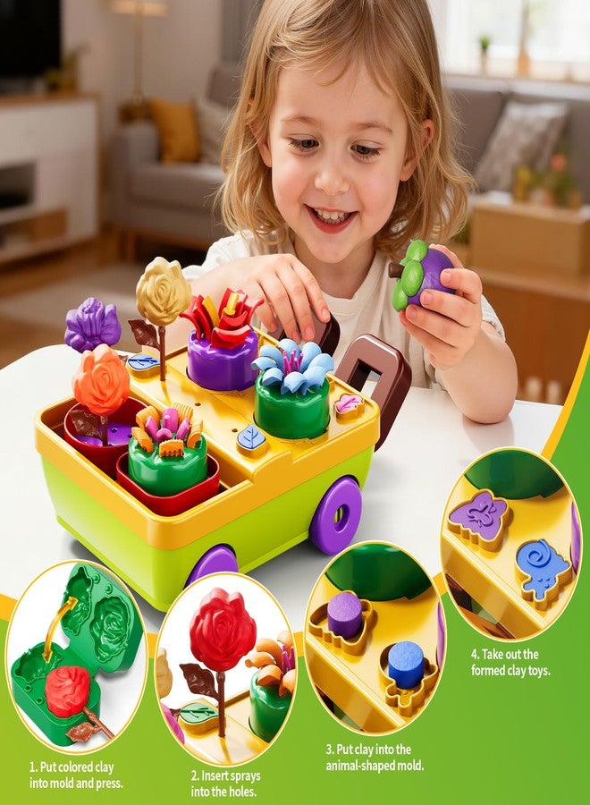 JUKUDAHU 50PCS Play Clay Set Blooming Flower Garden Toy Playset for Kids 3-5, DIY Nature Kits, Pretend Kitchen Toys Accessories with Cart, Toy Dishes, Gifts for Girls Boys Toddlers Ages 3 4 5 6 7 8 9 - Image 2